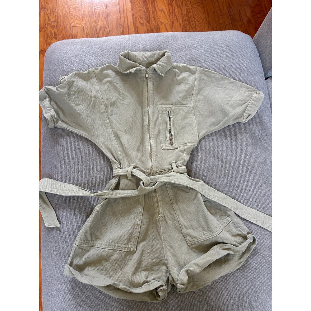 Denim Co. / Primark Green Utility Zip-Front Romper • Size 0